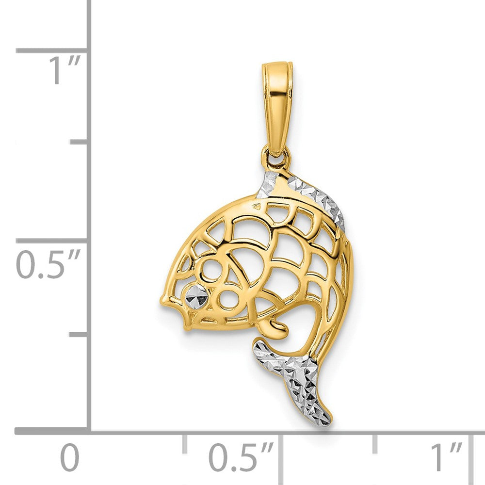 14K Gelb & Rhodium und Weiß Diamantiert Fisch Anhänger
