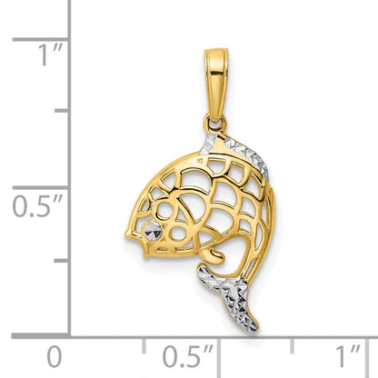 14K Gelb & Rhodium und Weiß Diamantiert Fisch Anhänger