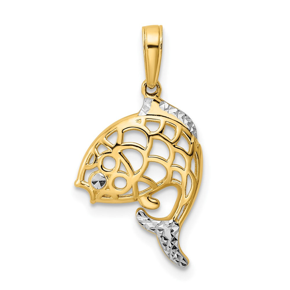 14K Gelb & Rhodium und Weiß Diamantiert Fisch Anhänger