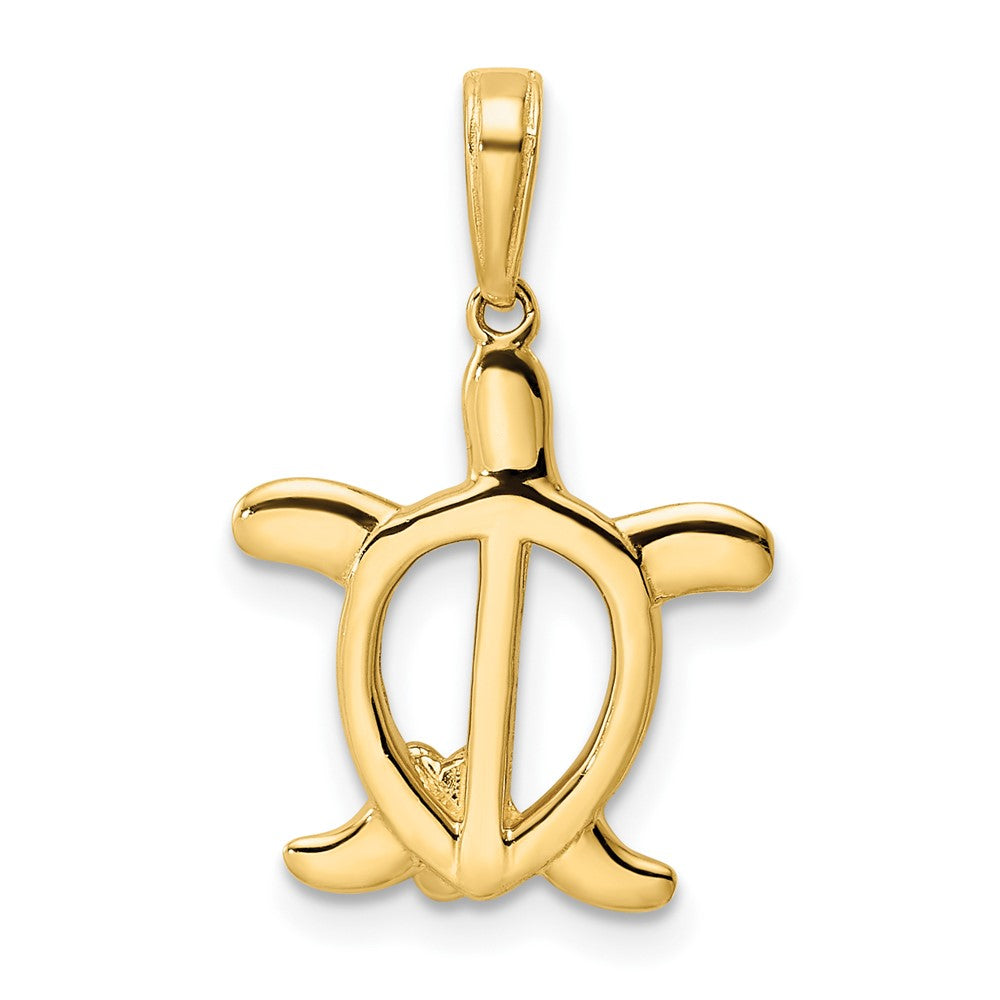 14K Gelb- und Rhodium-Gold und Weißrhodium Diamantgeschliffene Schildkröte mit Blume Anhänger