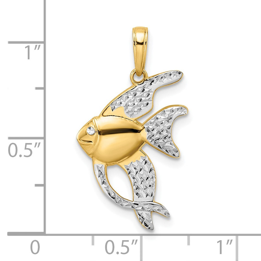 14K Gelbgold und Weißgold mit Rhodinierung, diamantiert, Anhänger Engelsfisch