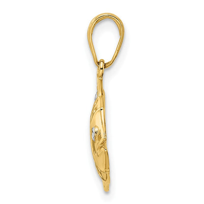 14K Gelb- und Rhodium-Gold sowie Weiß-Rhodium diamantbeschliffener Fisch-Anhänger