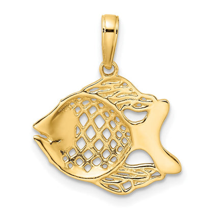 14K Gelb- und Rhodium-Gold sowie Weiß-Rhodium diamantbeschliffener Fisch-Anhänger