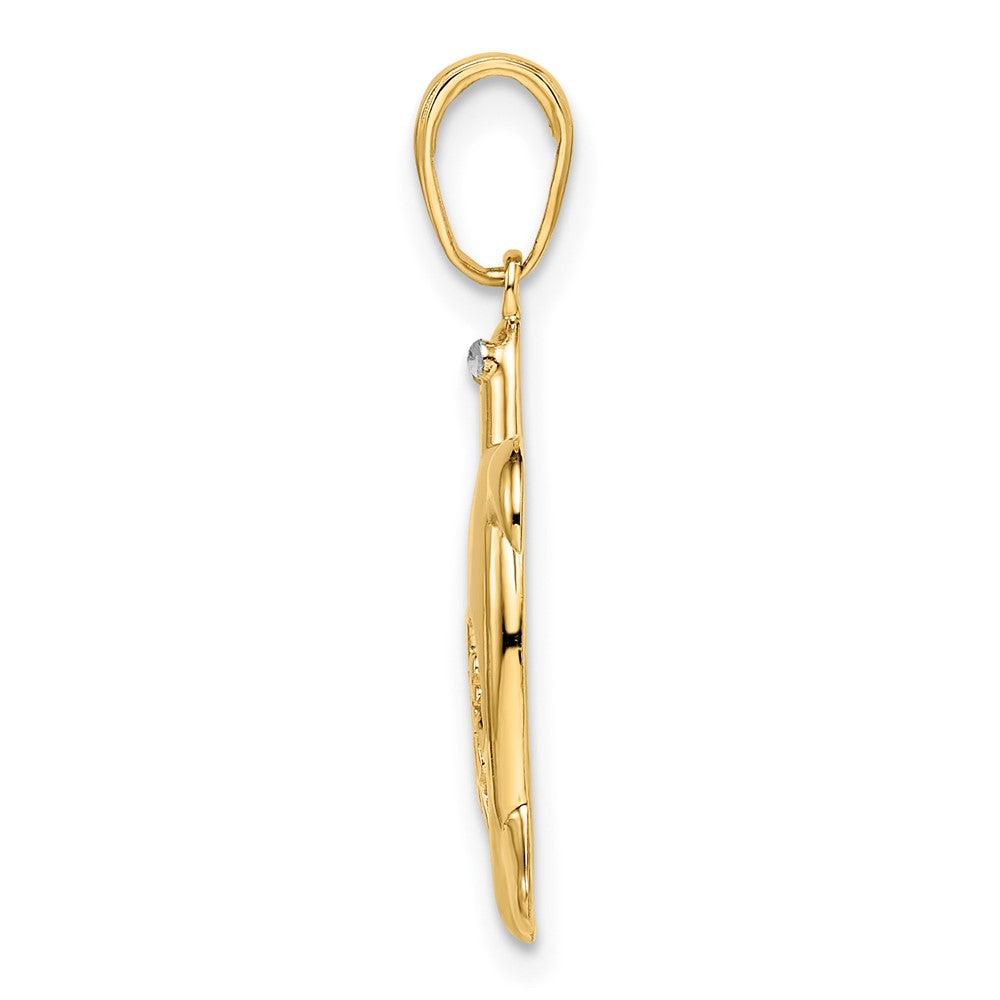 14K Gelbgold und Weißrhodium mit Rhodium, diamantgeschliffener Blumen-Schildkröten-Anhänger