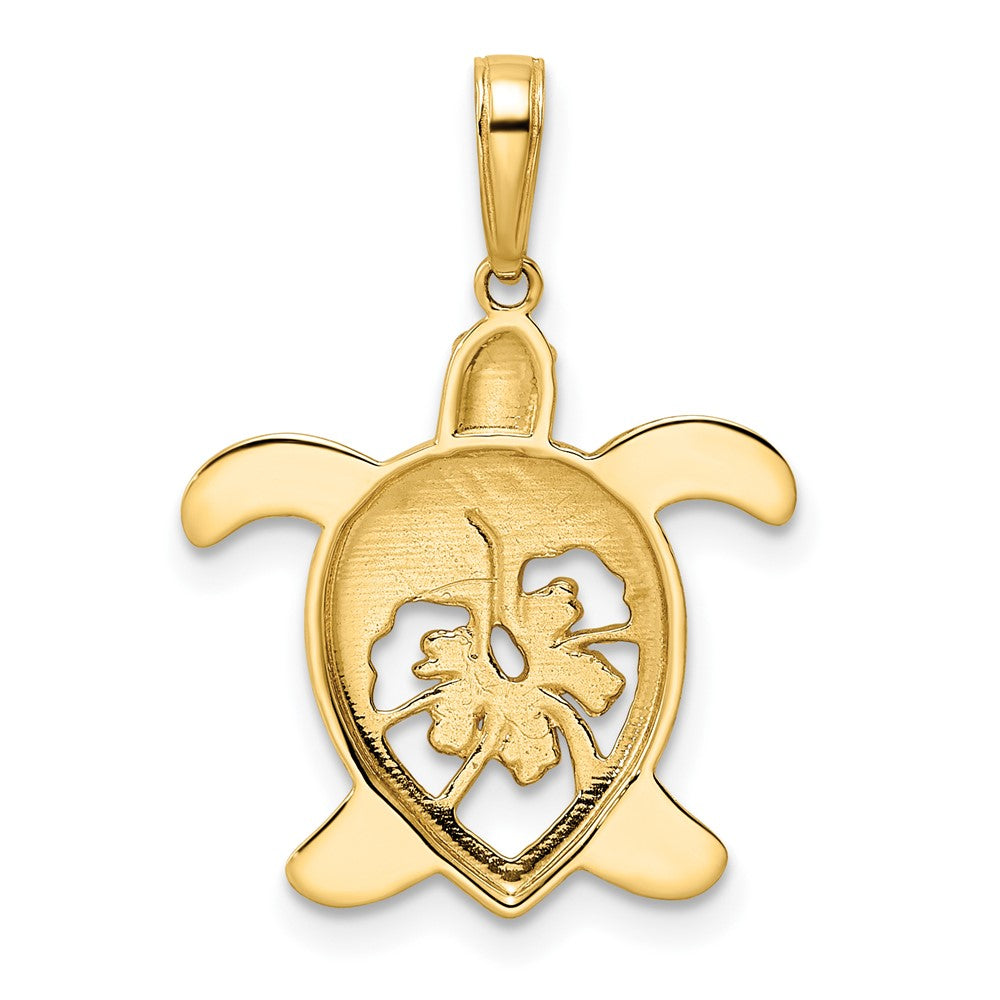 14K Gelbgold und Weißrhodium mit Rhodium, diamantgeschliffener Blumen-Schildkröten-Anhänger