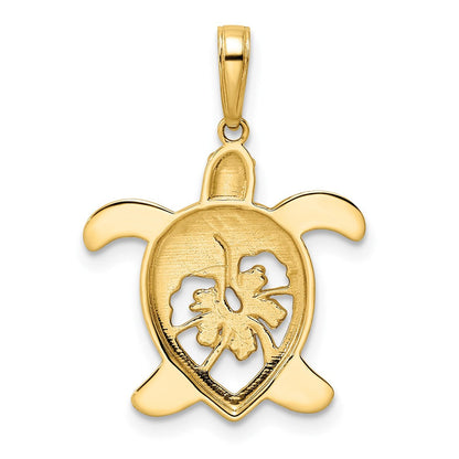 14K Gelbgold und Weißrhodium mit Rhodium, diamantgeschliffener Blumen-Schildkröten-Anhänger