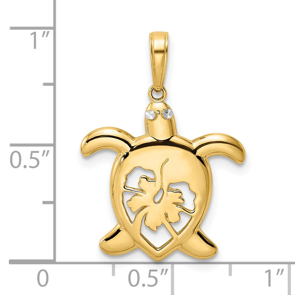 14K Gelbgold und Weißrhodium mit Rhodium, diamantgeschliffener Blumen-Schildkröten-Anhänger