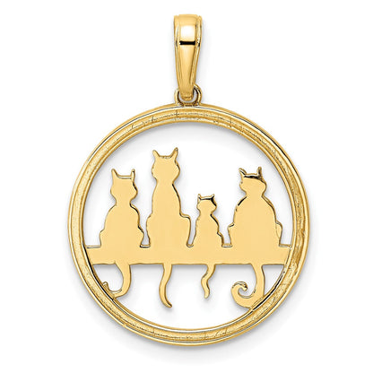 14K Gelbgold und Rhodium sowie Weißrhodium, diamantgeschliffener Anhänger „Katzen sitzen auf Bank“