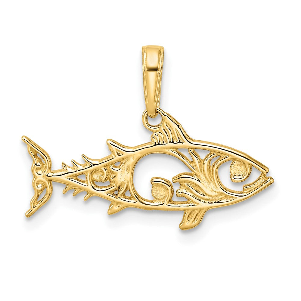 14K Gelb & Rhodium und Weiß Diamantiert Fisch Anhänger
