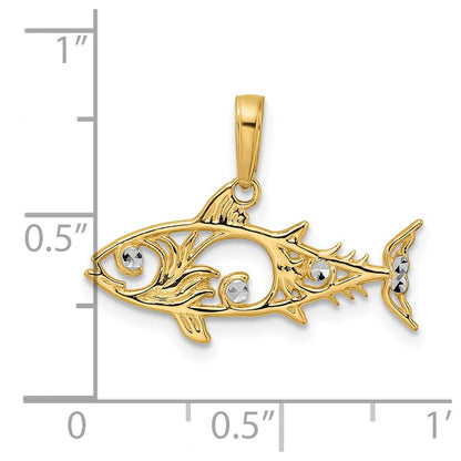 14K Gelb & Rhodium und Weiß Diamantiert Fisch Anhänger