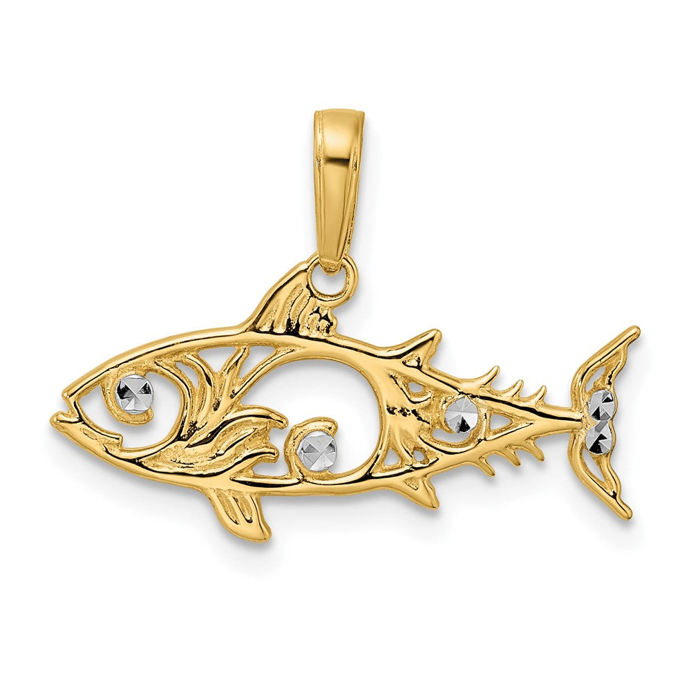 14K Gelb & Rhodium und Weiß Diamantiert Fisch Anhänger