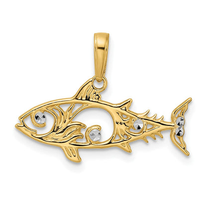 14K Gelb & Rhodium und Weiß Diamantiert Fisch Anhänger