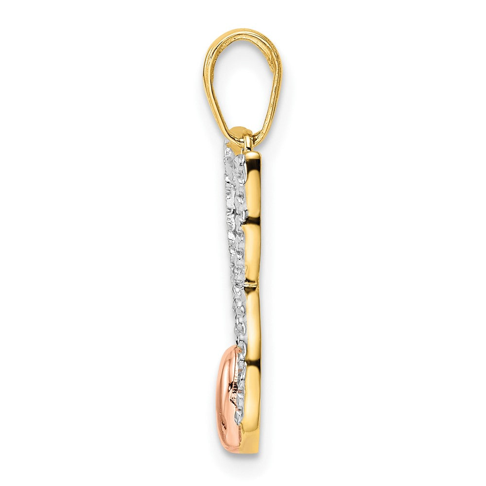 14K Gelb & Rhodium mit Weiß und Rose Diamantiert Katze mit Herz Anhänger