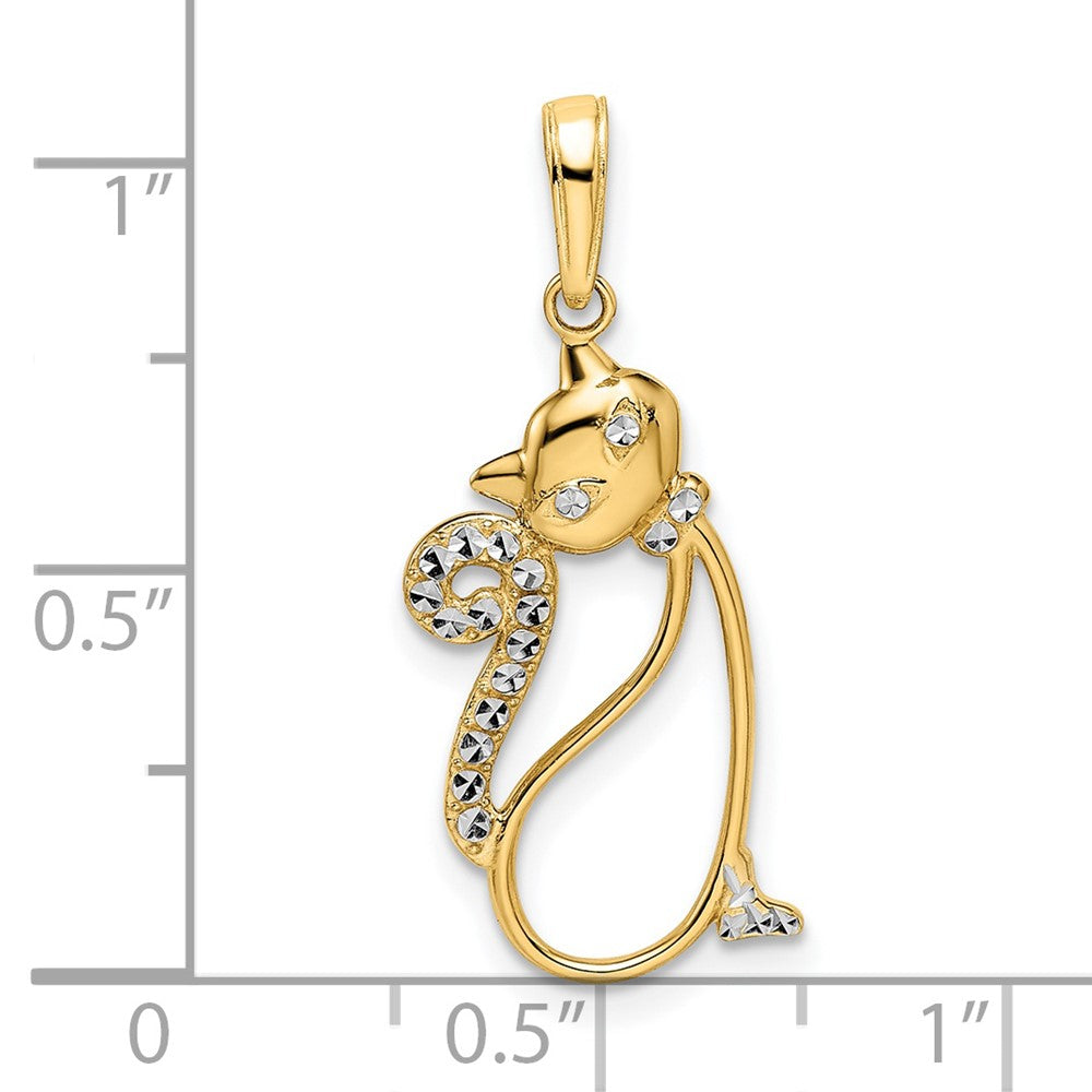 14K Gelb- und Rhodiumgold sowie Weißrhodium Katzenanhänger mit Diamantschliff in Katzenform