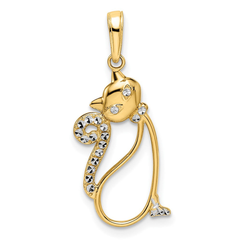 14K Gelb- und Rhodiumgold sowie Weißrhodium Katzenanhänger mit Diamantschliff in Katzenform