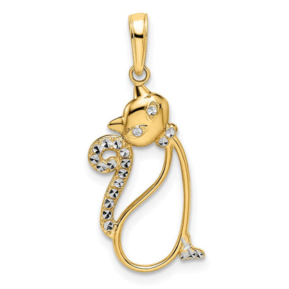 14K Gelb- und Rhodiumgold sowie Weißrhodium Katzenanhänger mit Diamantschliff in Katzenform