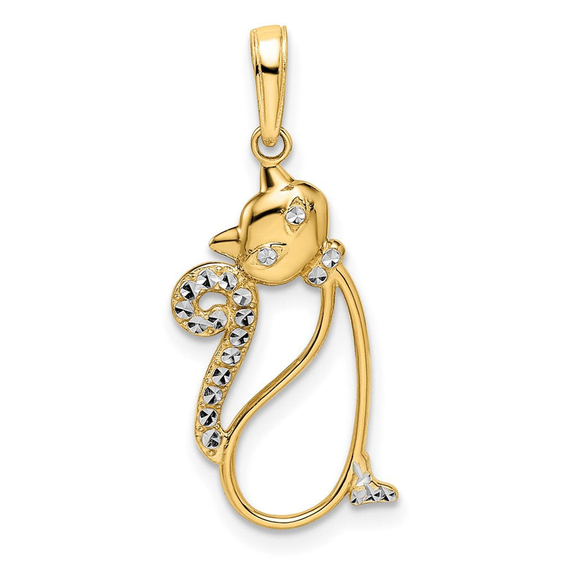 14K Gelb- und Rhodiumgold sowie Weißrhodium Katzenanhänger mit Diamantschliff in Katzenform