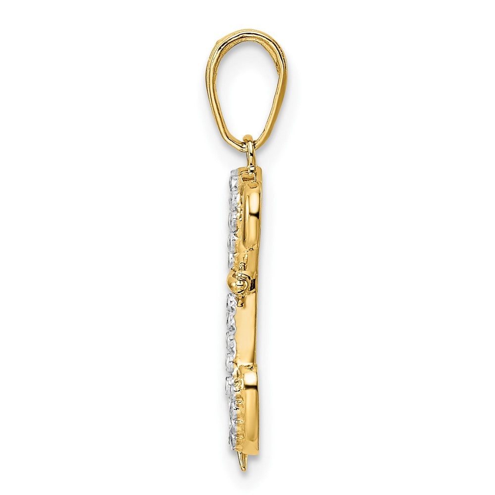 14K Gelbgold und Weißgold mit Rhodium-Beschichtung, Diamant geschliffener sitzender Welpen-Anhänger