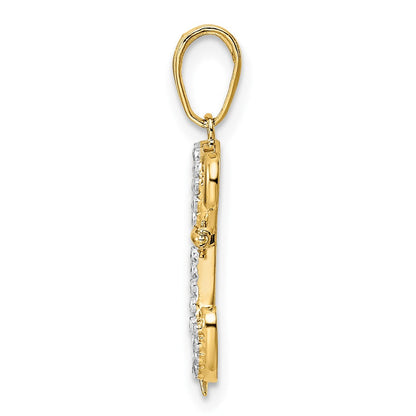14K Gelbgold und Weißgold mit Rhodium-Beschichtung, Diamant geschliffener sitzender Welpen-Anhänger