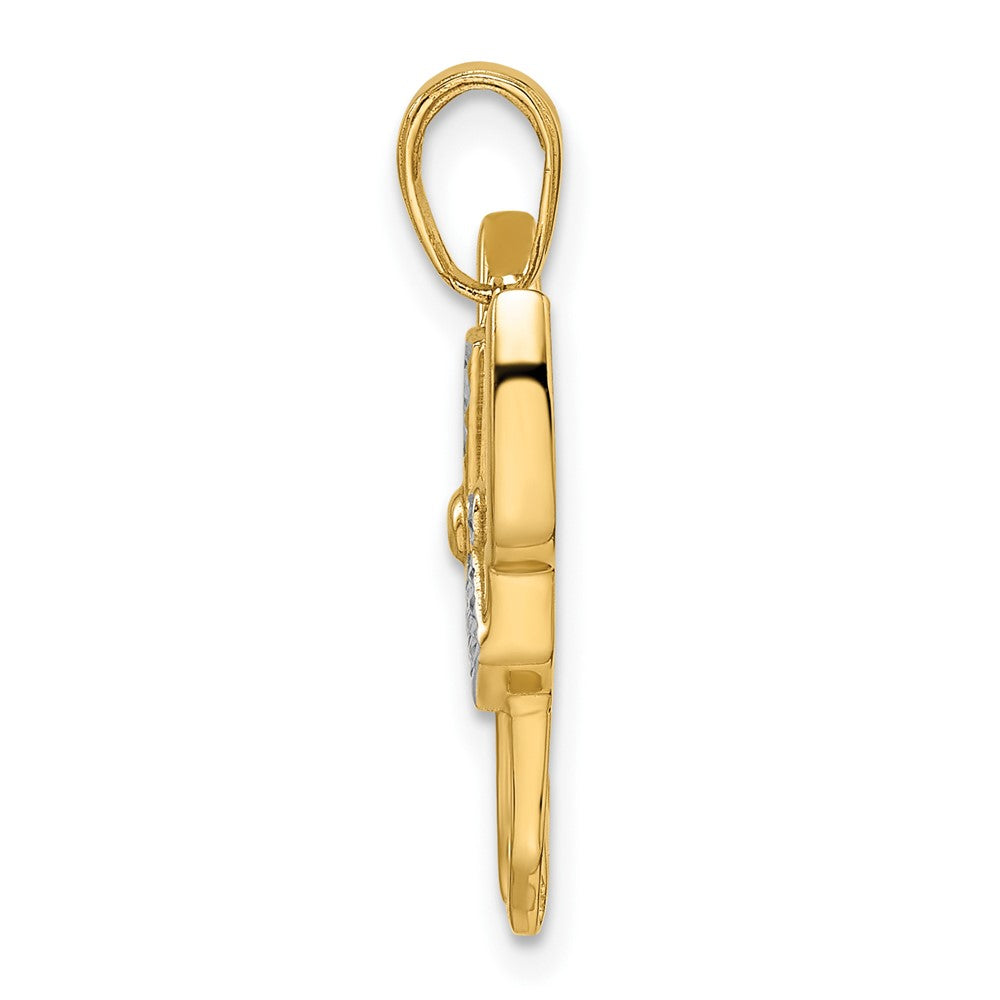 14 Karat Gelbgold und Weißgold mit Rhodinierung, Diamantschliff, Scottie-Hund-Anhänger