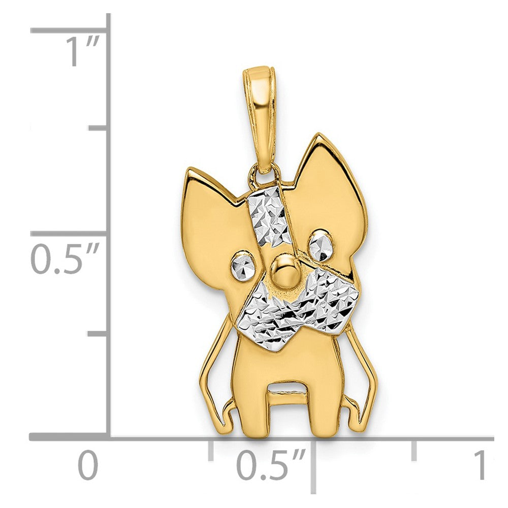 14 Karat Gelbgold und Weißgold mit Rhodinierung, Diamantschliff, Scottie-Hund-Anhänger