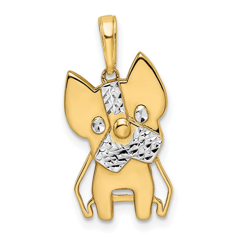 14 Karat Gelbgold und Weißgold mit Rhodinierung, Diamantschliff, Scottie-Hund-Anhänger