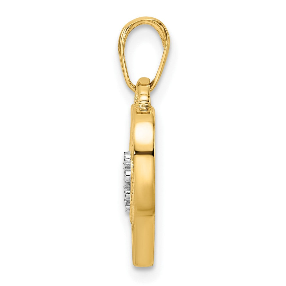 14K Gelbgold & Rhodium und Weißrhodium Diamantgeschliffener Filigran-Herzanhänger