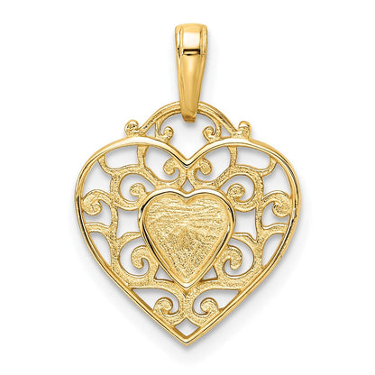 14K Gelbgold & Rhodium und Weißrhodium Diamantgeschliffener Filigran-Herzanhänger
