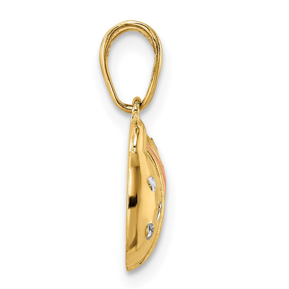 14 Karat Gelb- und Rhodiumgold mit Weiß- und Rosé-Rhodium, diamantgeschliffener Marienkäfer-Anhänger