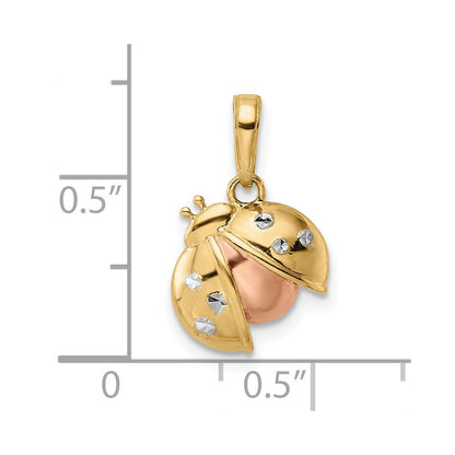 14 Karat Gelb- und Rhodiumgold mit Weiß- und Rosé-Rhodium, diamantgeschliffener Marienkäfer-Anhänger