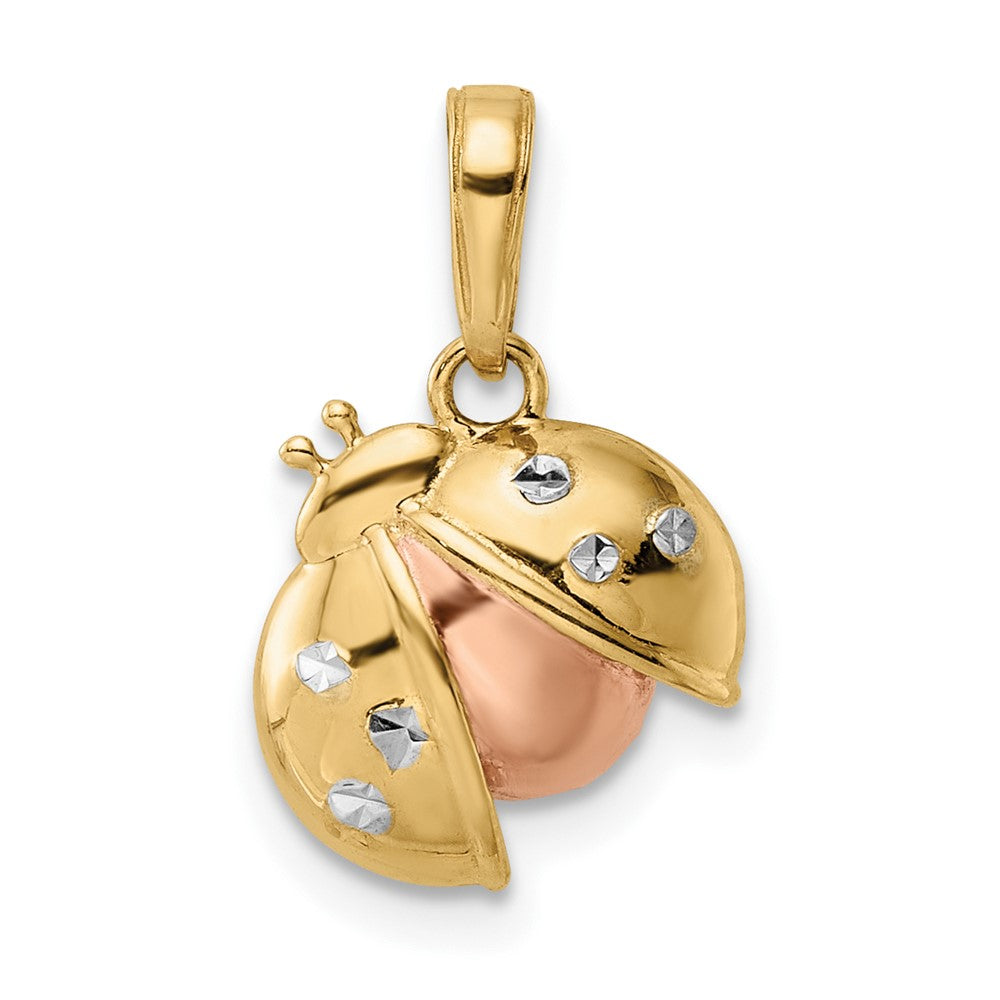 14 Karat Gelb- und Rhodiumgold mit Weiß- und Rosé-Rhodium, diamantgeschliffener Marienkäfer-Anhänger