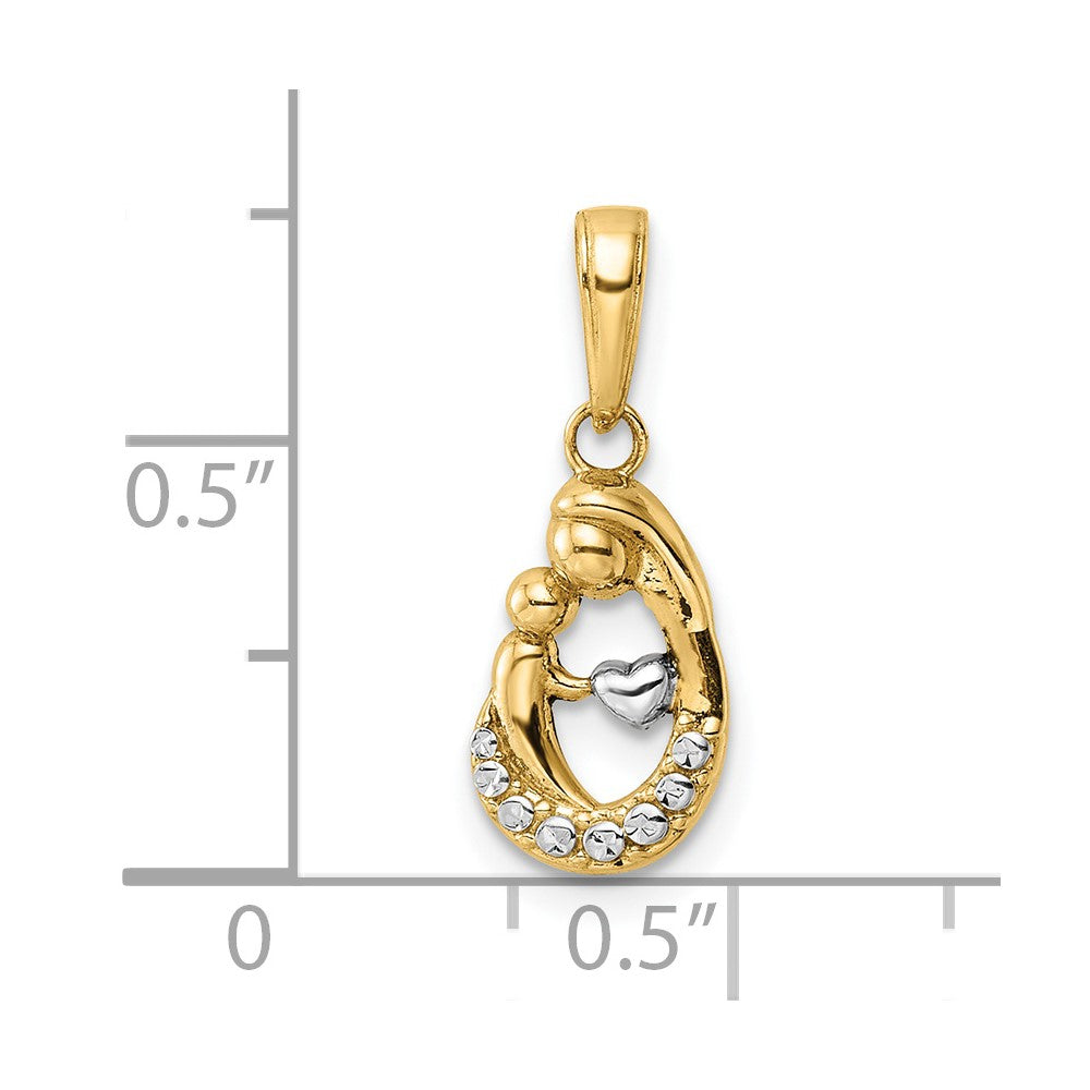 14K Gelb & Rhodium und Weiß Diamantiert Mutter Baby Tropfen Anhänger