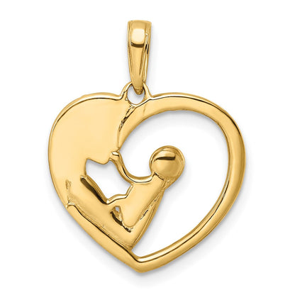 14K Gelb- und Rhodiumgold sowie Weißrhodium, diamantgeschliffener Mutter-Kind-Herz-Anhänger