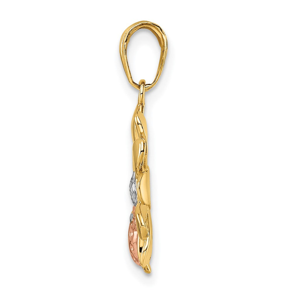 14K Gelb- und Rhodiumgold-Anhänger mit Weiß- und Rosérhodium diamantiertem Marienkäfer auf Blume