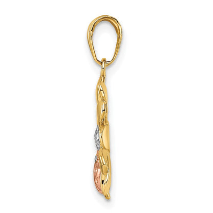 14K Gelb- und Rhodiumgold-Anhänger mit Weiß- und Rosérhodium diamantiertem Marienkäfer auf Blume