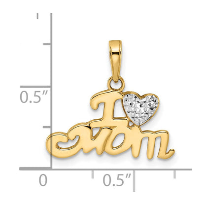 14K Gelb- und Rhodiumgold-Anhänger mit Weißrhodium, diamantgeschliffen, "I Heart Mom