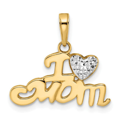 14K Gelb- und Rhodiumgold-Anhänger mit Weißrhodium, diamantgeschliffen, "I Heart Mom