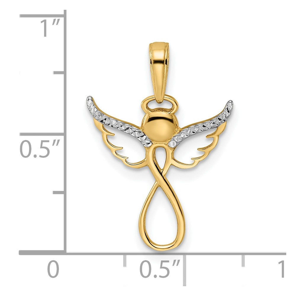 14K Gelb & Rhodium mit Weiß Diamantiert Unendlichkeit Engel Anhänger