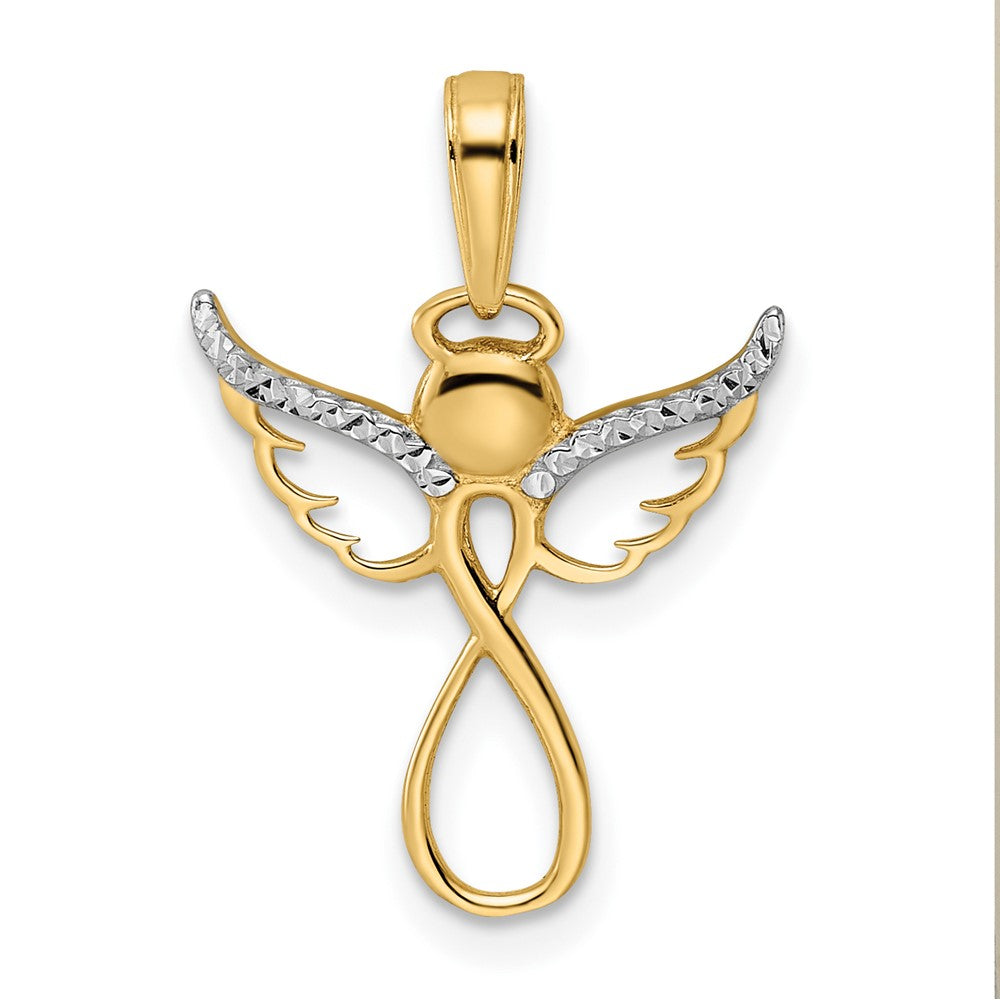 14K Gelb & Rhodium mit Weiß Diamantiert Unendlichkeit Engel Anhänger