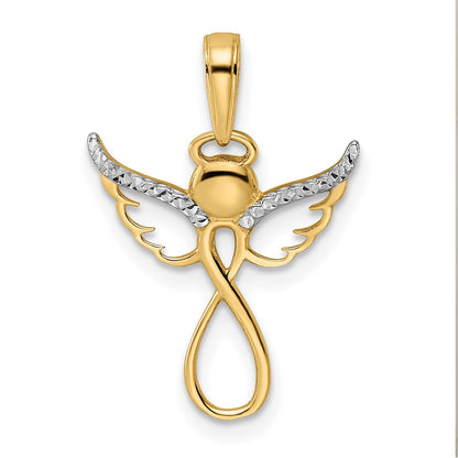14K Gelb & Rhodium mit Weiß Diamantiert Unendlichkeit Engel Anhänger