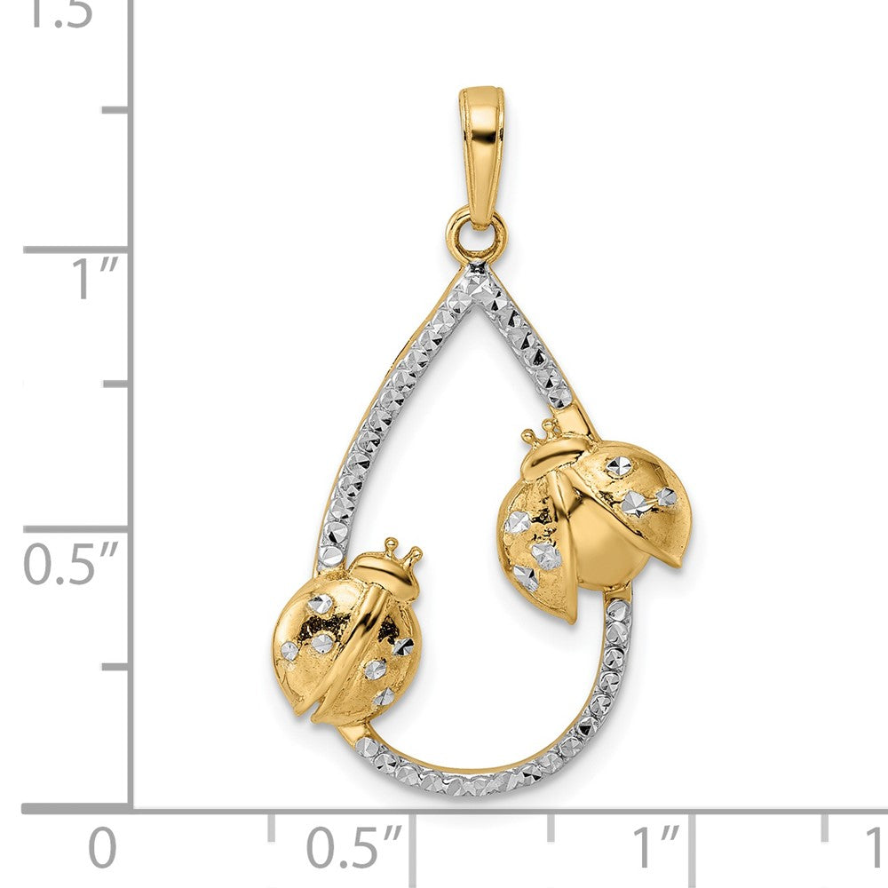 14 Karat Gelb- und Rhodiumgold mit Weißrhodium Diamant-Schliff Marienkäfer-Tropfen-Anhänger