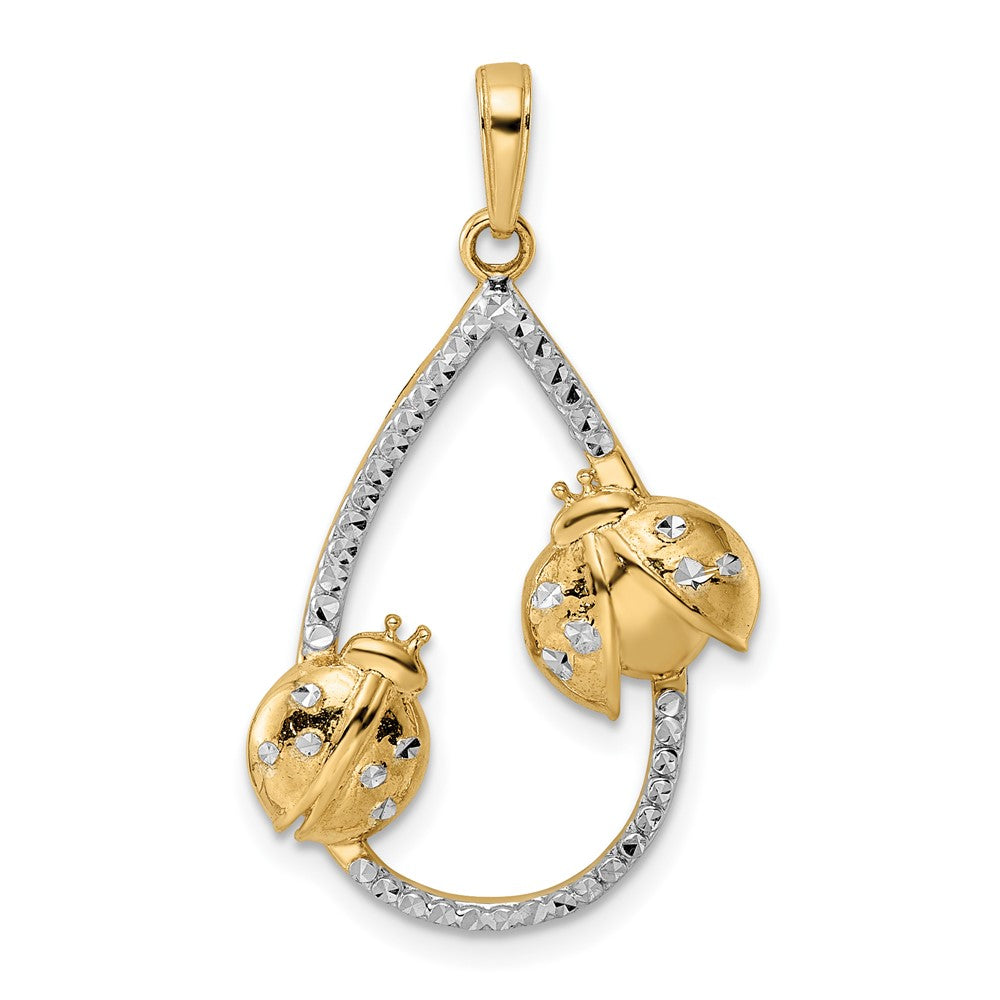 14 Karat Gelb- und Rhodiumgold mit Weißrhodium Diamant-Schliff Marienkäfer-Tropfen-Anhänger