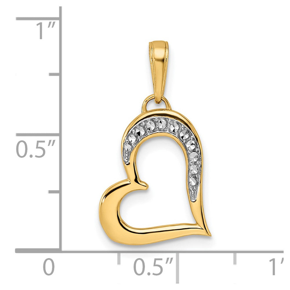 14K Gelbgold & Rhodiniertes Gold mit Weißrhodinierter, diamantgeschliffener Herz-Anhänger