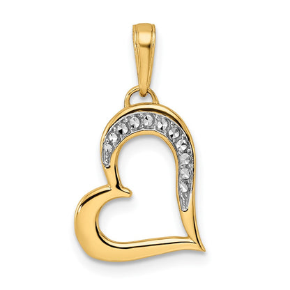 14K Gelbgold & Rhodiniertes Gold mit Weißrhodinierter, diamantgeschliffener Herz-Anhänger