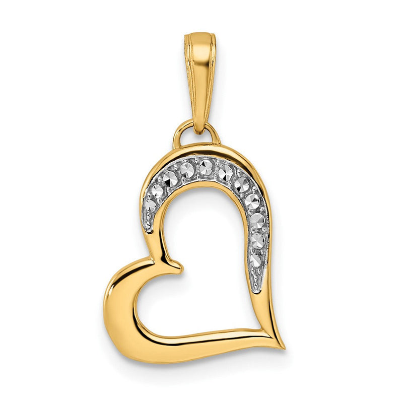 14K Gelbgold & Rhodiniertes Gold mit Weißrhodinierter, diamantgeschliffener Herz-Anhänger
