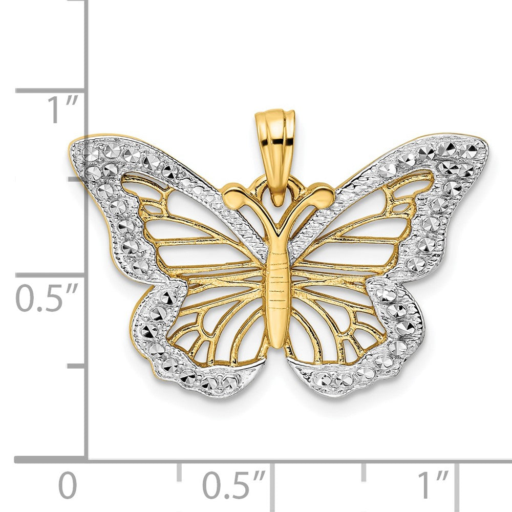 14 Karat Gelb- und Rhodiumgold sowie Weißrhodium Diamantgeschliffener Schmetterlingsanhänger
