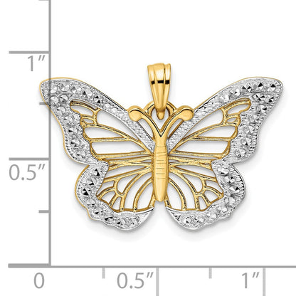 14 Karat Gelb- und Rhodiumgold sowie Weißrhodium Diamantgeschliffener Schmetterlingsanhänger