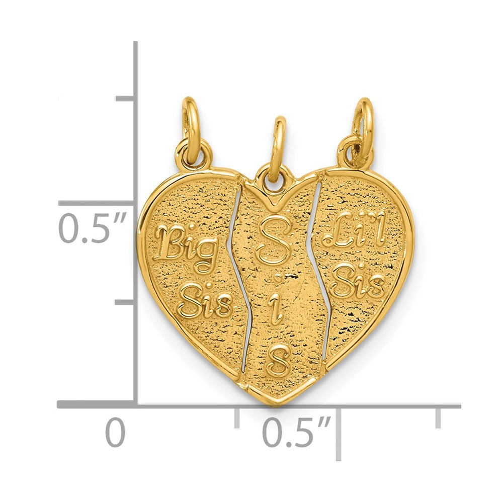 14K Gelbgold 3-piece Break-apart Big Sis-sis-lil Sis Charm