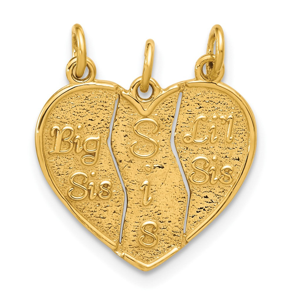 14K Gelbgold 3-piece Break-apart Big Sis-sis-lil Sis Charm