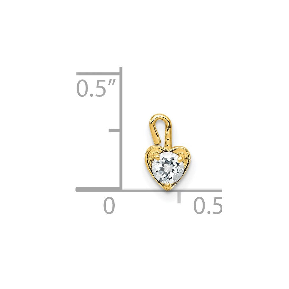 14K Gelbgold 14ky April Synthetisch Geburtsstein Herz Charm